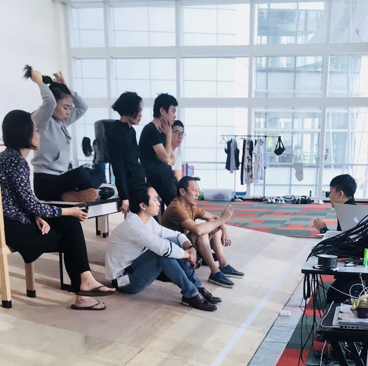 0 in the rehearsal room with oliver chong and the cast of citizen dog 4